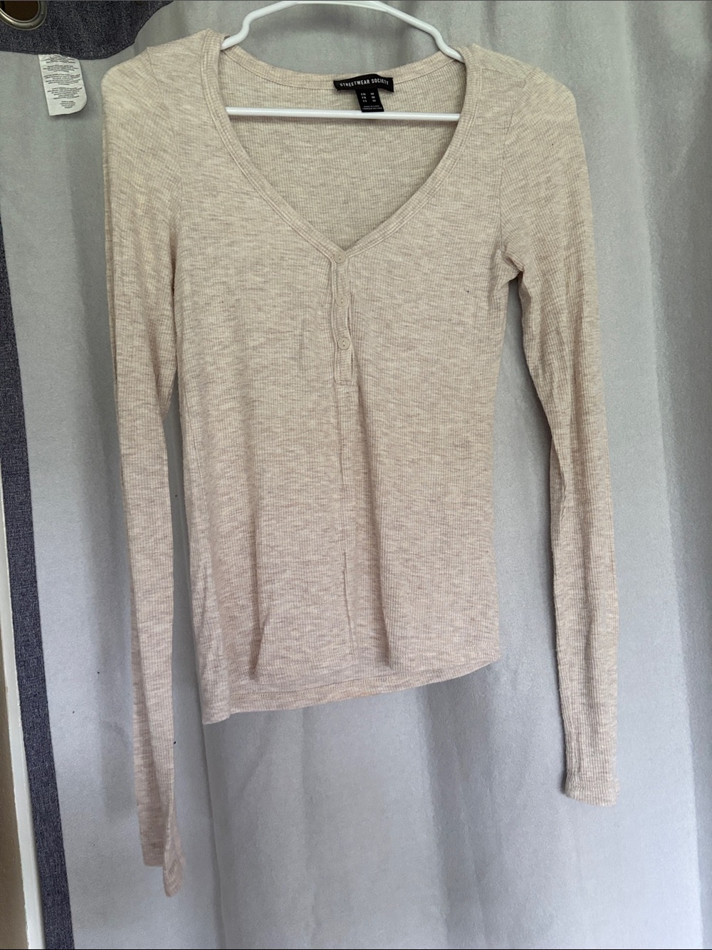 Streetwear Society Beige Long Sleeve Ribbed Henley Top